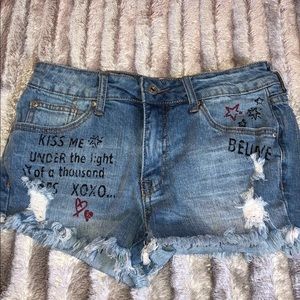 graphic blue jean shorts